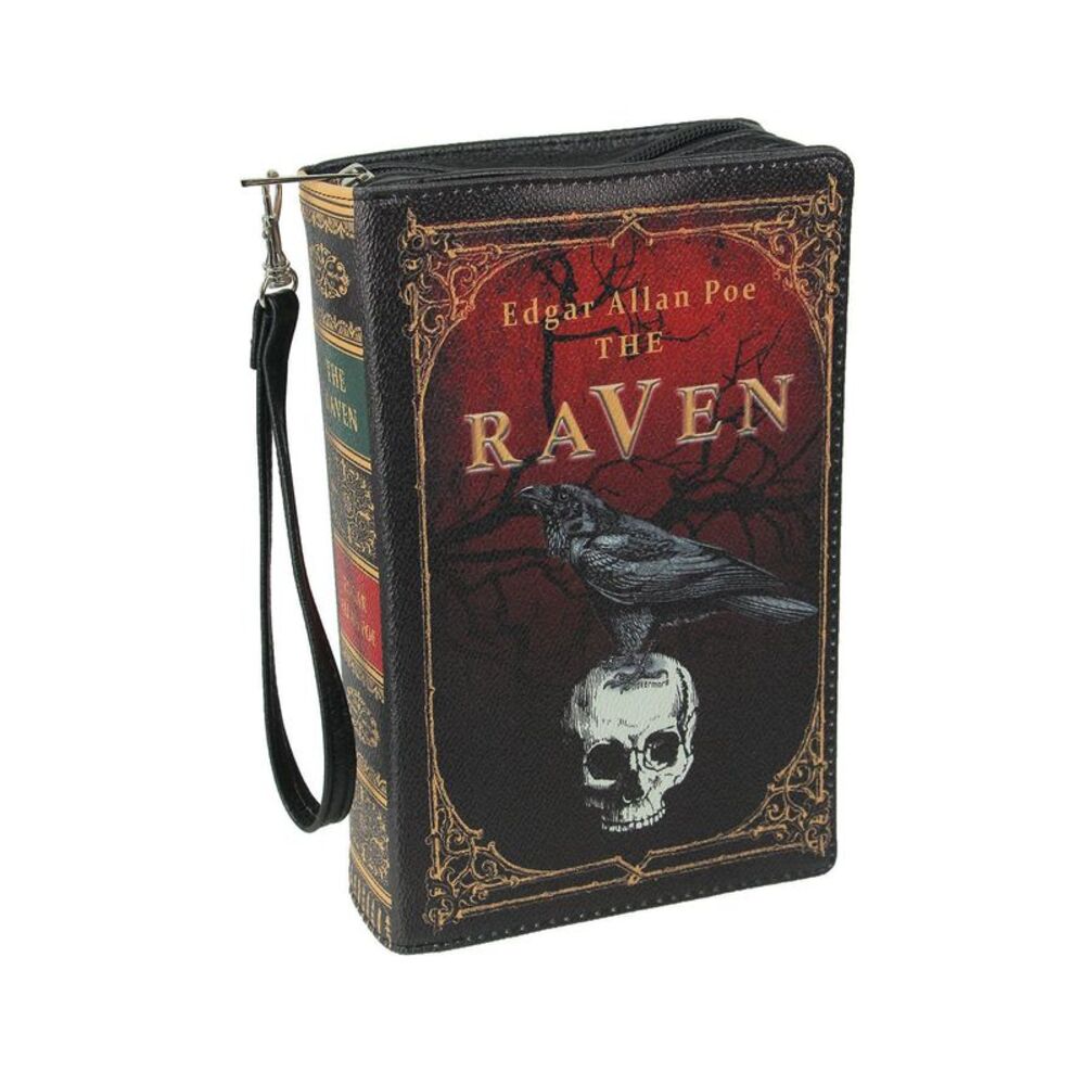 Black Vinyl The Raven Book Handbag Novelty Clutch Purse Crossbody Bag Allen Poe
